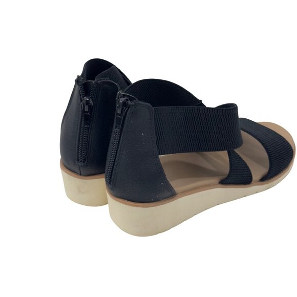 MIA Black Elastic Cross Strappy Wedge Sandals Back Zipper Closure Women Size 9 - Picture 3 of 14
